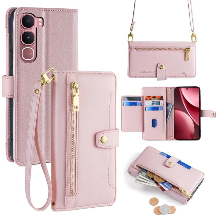 Custodia per telefono in pelle con portafoglio con cerniera a tracolla Lite Sheep Texture, For vivo X300 5G, For vivo Y31 5G 2025, For vivo V60 Lite 5G Global, For vivo V60 5G Global