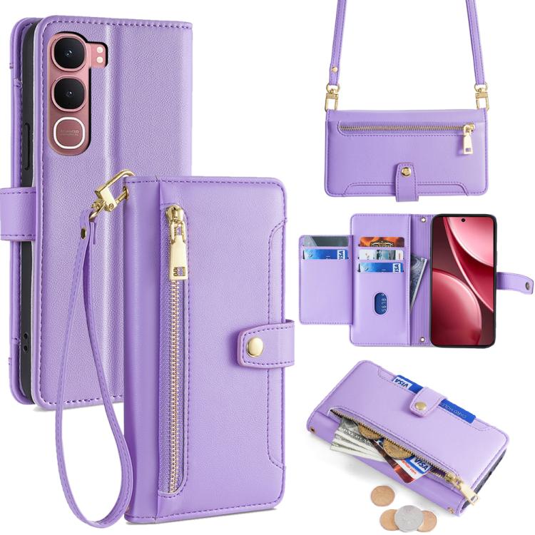 Custodia per telefono in pelle con portafoglio con cerniera a tracolla Lite Sheep Texture, For vivo X300 5G, For vivo Y31 5G 2025, For vivo V60 Lite 5G Global, For vivo V60 5G Global