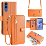 Custodia per telefono in pelle con portafoglio con cerniera a tracolla Lite Sheep Texture, For vivo X300s 5G, For vivo V70 FE 5G, For vivo Y05 4G, For vivo Y500i 5G