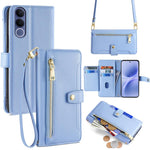 Custodia per telefono in pelle con portafoglio con cerniera a tracolla Lite Sheep Texture, For vivo X300s 5G, For vivo V70 FE 5G, For vivo Y05 4G, For vivo Y500i 5G
