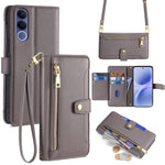 Custodia per telefono in pelle con portafoglio con cerniera a tracolla Lite Sheep Texture, For vivo X300s 5G, For vivo V70 FE 5G, For vivo Y05 4G, For vivo Y500i 5G