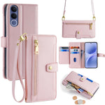 Custodia per telefono in pelle con portafoglio con cerniera a tracolla Lite Sheep Texture, For vivo X300s 5G, For vivo V70 FE 5G, For vivo Y05 4G, For vivo Y500i 5G