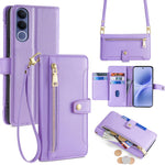 Custodia per telefono in pelle con portafoglio con cerniera a tracolla Lite Sheep Texture, For vivo X300s 5G, For vivo V70 FE 5G, For vivo Y05 4G, For vivo Y500i 5G