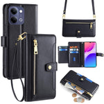 Custodia per telefono in pelle con portafoglio con cerniera a tracolla Lite Sheep Texture, For vivo X300s 5G, For vivo V70 FE 5G, For vivo Y05 4G, For vivo Y500i 5G