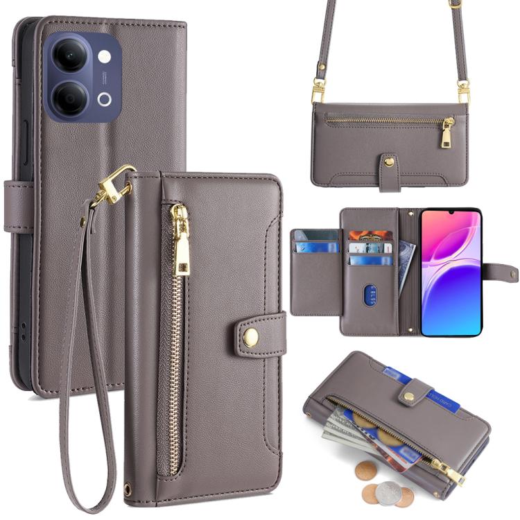 Custodia per telefono in pelle con portafoglio con cerniera a tracolla Lite Sheep Texture, For vivo X300s 5G, For vivo V70 FE 5G, For vivo Y05 4G, For vivo Y500i 5G