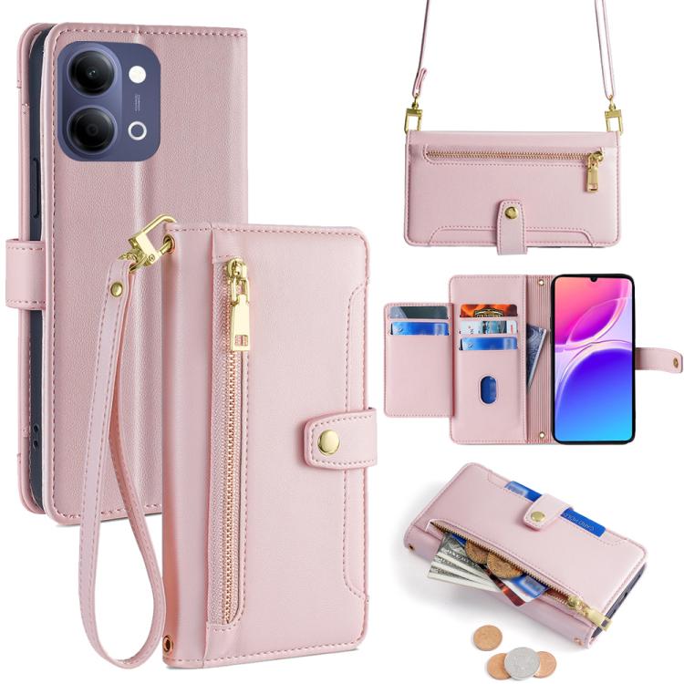 Custodia per telefono in pelle con portafoglio con cerniera a tracolla Lite Sheep Texture, For vivo X300s 5G, For vivo V70 FE 5G, For vivo Y05 4G, For vivo Y500i 5G