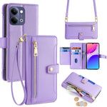 Custodia per telefono in pelle con portafoglio con cerniera a tracolla Lite Sheep Texture, For vivo X300s 5G, For vivo V70 FE 5G, For vivo Y05 4G, For vivo Y500i 5G