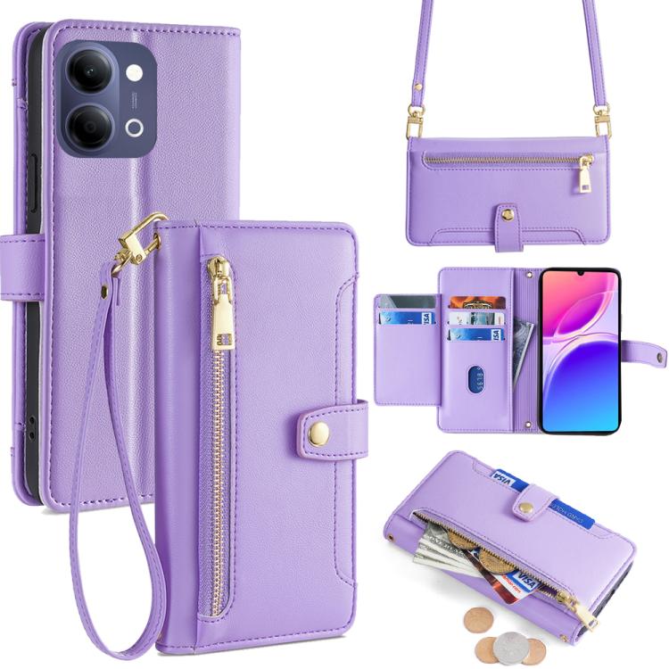 Custodia per telefono in pelle con portafoglio con cerniera a tracolla Lite Sheep Texture, For vivo X300s 5G, For vivo V70 FE 5G, For vivo Y05 4G, For vivo Y500i 5G