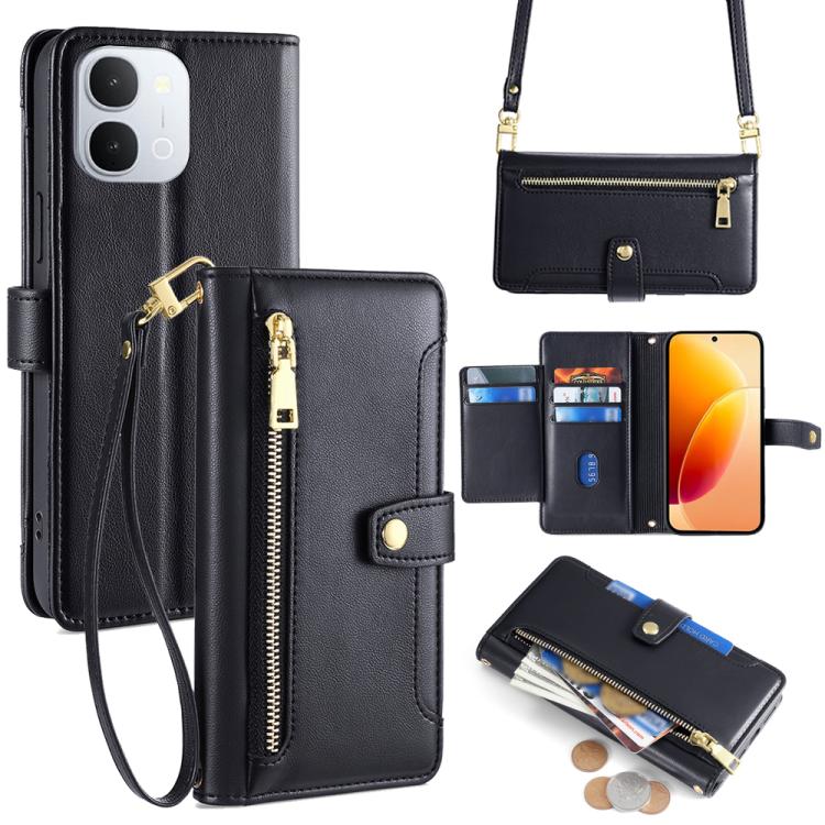 Custodia per telefono in pelle con portafoglio con cerniera a tracolla Lite Sheep Texture, For vivo X300s 5G, For vivo V70 FE 5G, For vivo Y05 4G, For vivo Y500i 5G