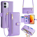 Custodia per telefono in pelle con portafoglio con cerniera a tracolla Lite Sheep Texture, For vivo X300s 5G, For vivo V70 FE 5G, For vivo Y05 4G, For vivo Y500i 5G