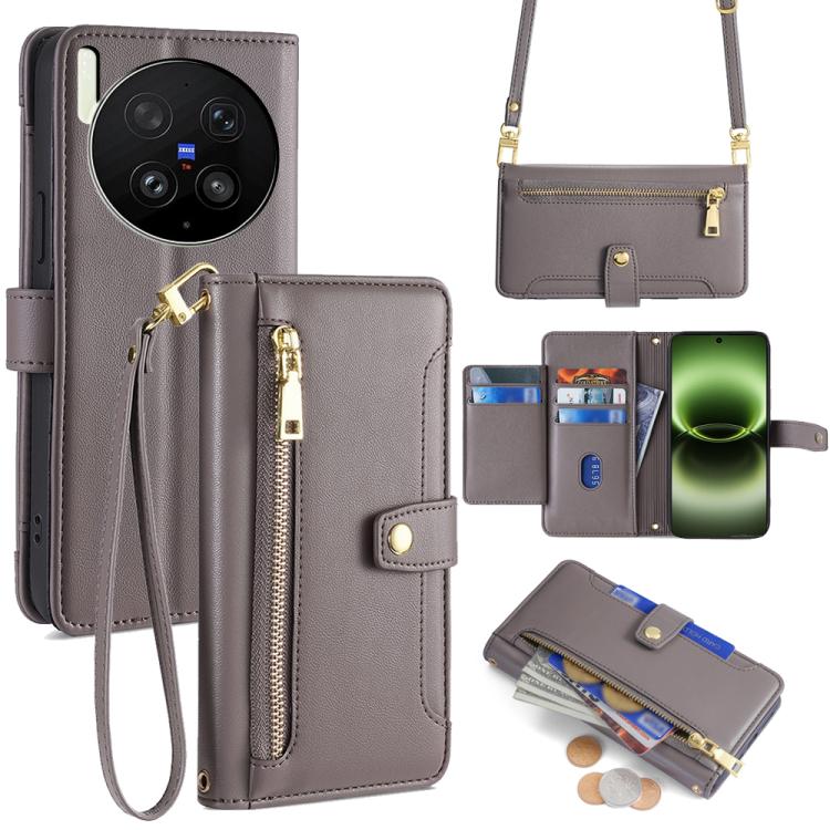 Custodia per telefono in pelle con portafoglio con cerniera a tracolla Lite Sheep Texture, For vivo X300 Ultra 5G, For vivo S50 Pro mini 5G, For vivo S50 5G, For vivo X300 Pro 5G