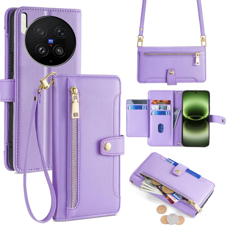 Custodia per telefono in pelle con portafoglio con cerniera a tracolla Lite Sheep Texture, For vivo X300 Ultra 5G, For vivo S50 Pro mini 5G, For vivo S50 5G, For vivo X300 Pro 5G