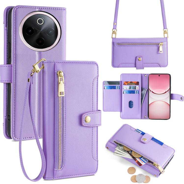 Custodia per telefono in pelle con portafoglio con cerniera a tracolla Lite Sheep Texture, For vivo Y300 Pro 5G, For vivo S19 Pro, For vivo S19, For vivo Y28 4G