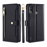 Custodia per telefono in pelle con portafoglio con cerniera a tracolla Lite Sheep Texture, For Nokia G11 Plus, For Nokia C02 TA-1522, For Nokia G42 5G, For Nokia C300 4G US Edition