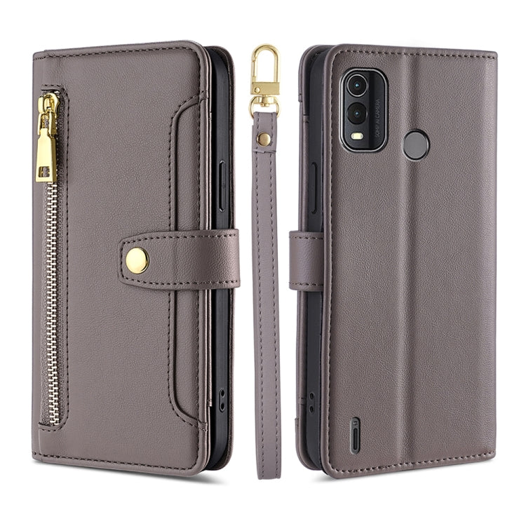 Custodia per telefono in pelle con portafoglio con cerniera a tracolla Lite Sheep Texture, For Nokia G11 Plus, For Nokia C02 TA-1522, For Nokia G42 5G, For Nokia C300 4G US Edition