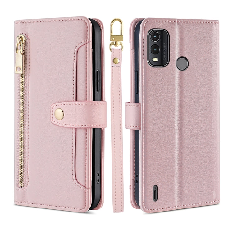 Custodia per telefono in pelle con portafoglio con cerniera a tracolla Lite Sheep Texture, For Nokia G11 Plus, For Nokia C02 TA-1522, For Nokia G42 5G, For Nokia C300 4G US Edition