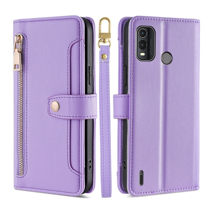 Custodia per telefono in pelle con portafoglio con cerniera a tracolla Lite Sheep Texture, For Nokia G11 Plus, For Nokia C02 TA-1522, For Nokia G42 5G, For Nokia C300 4G US Edition