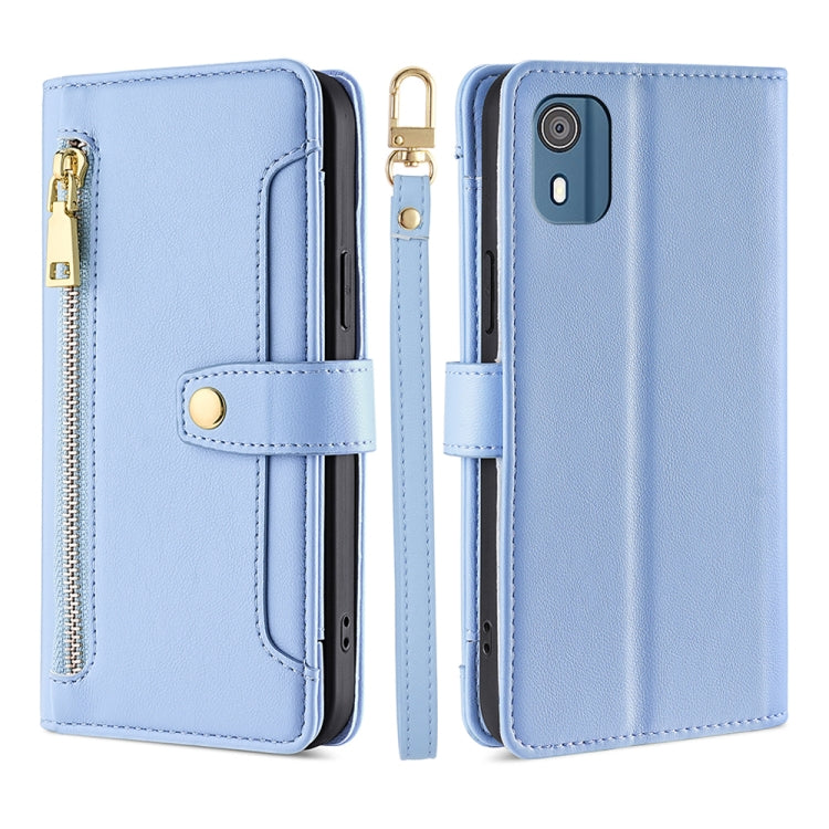 Custodia per telefono in pelle con portafoglio con cerniera a tracolla Lite Sheep Texture, For Nokia G11 Plus, For Nokia C02 TA-1522, For Nokia G42 5G, For Nokia C300 4G US Edition