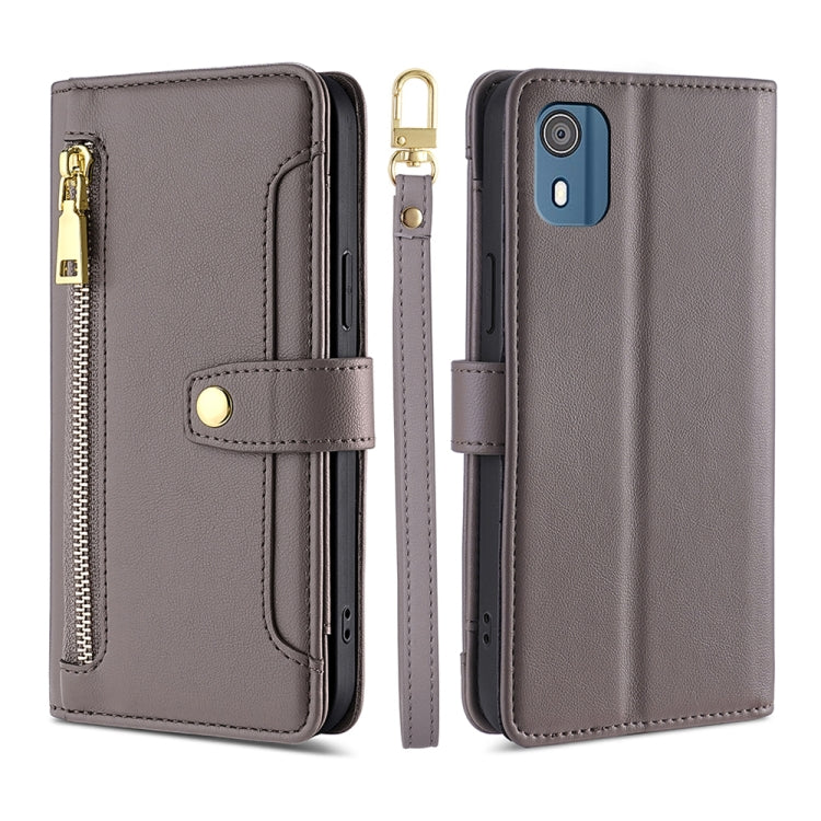 Custodia per telefono in pelle con portafoglio con cerniera a tracolla Lite Sheep Texture, For Nokia G11 Plus, For Nokia C02 TA-1522, For Nokia G42 5G, For Nokia C300 4G US Edition
