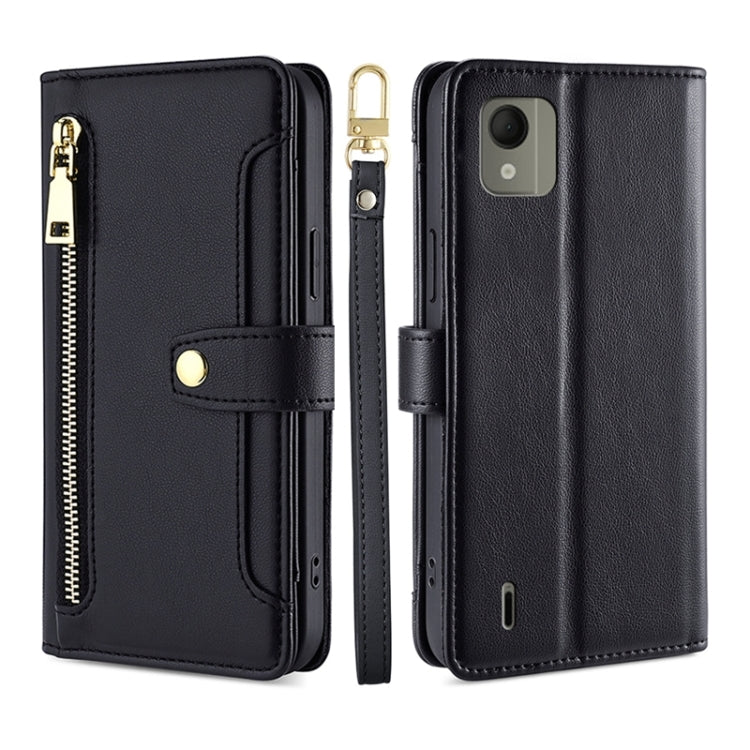 Custodia per telefono in pelle con portafoglio con cerniera a tracolla Lite Sheep Texture, For Nokia C110 4G