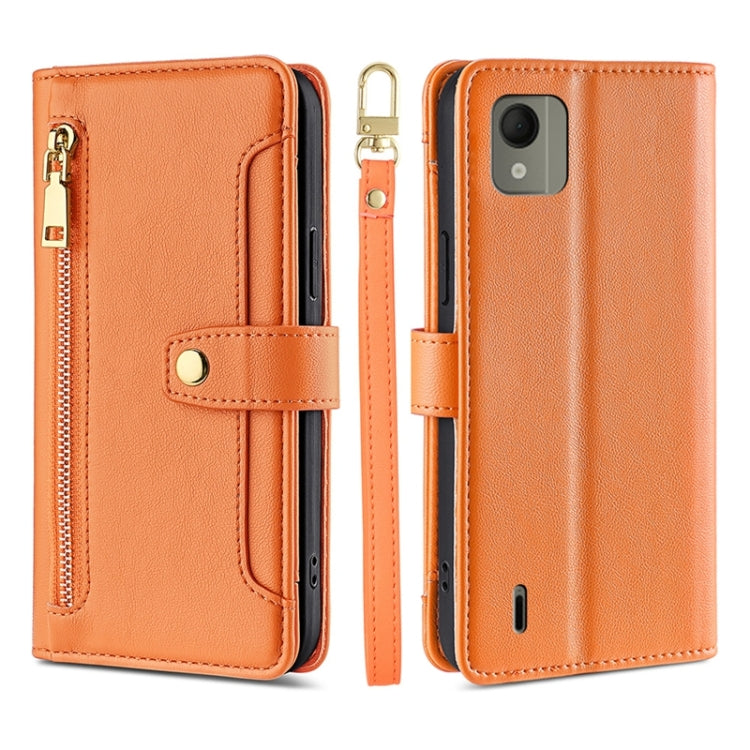 Custodia per telefono in pelle con portafoglio con cerniera a tracolla Lite Sheep Texture, For Nokia C110 4G
