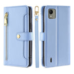 Custodia per telefono in pelle con portafoglio con cerniera a tracolla Lite Sheep Texture, For Nokia C110 4G