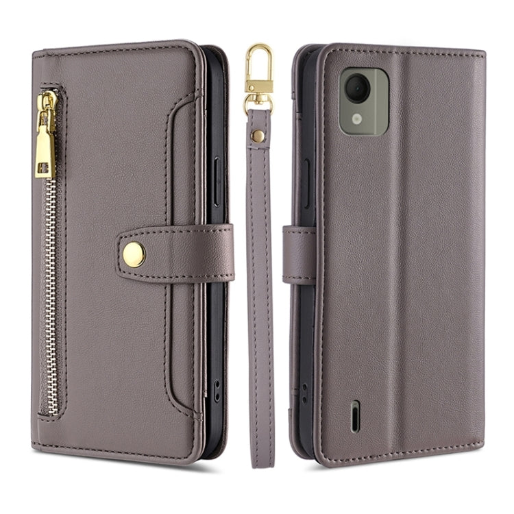 Custodia per telefono in pelle con portafoglio con cerniera a tracolla Lite Sheep Texture, For Nokia C110 4G