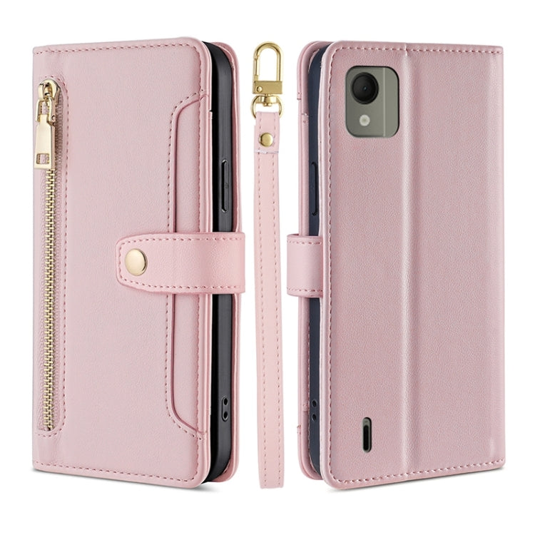 Custodia per telefono in pelle con portafoglio con cerniera a tracolla Lite Sheep Texture, For Nokia C110 4G