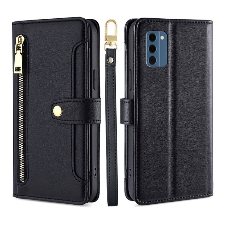 Custodia per telefono in pelle con portafoglio con cerniera a tracolla Lite Sheep Texture, For Nokia G11 Plus, For Nokia C02 TA-1522, For Nokia G42 5G, For Nokia C300 4G US Edition