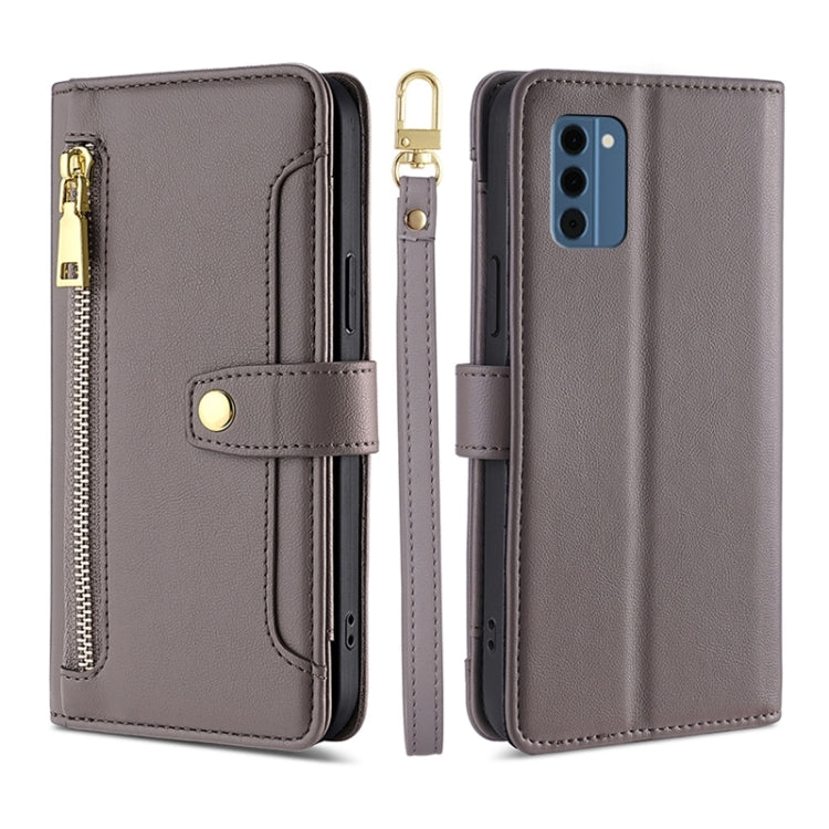 Custodia per telefono in pelle con portafoglio con cerniera a tracolla Lite Sheep Texture, For Nokia G11 Plus, For Nokia C02 TA-1522, For Nokia G42 5G, For Nokia C300 4G US Edition