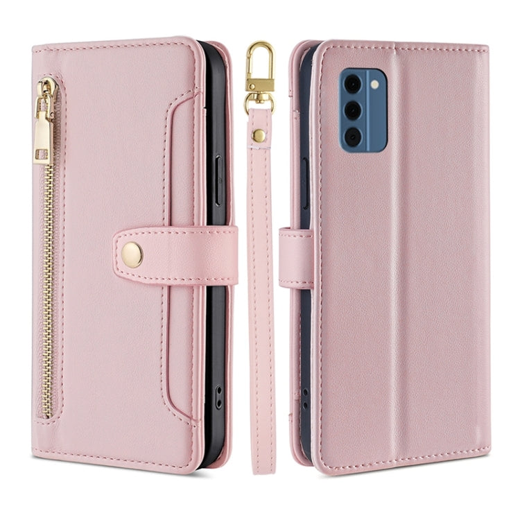 Custodia per telefono in pelle con portafoglio con cerniera a tracolla Lite Sheep Texture, For Nokia G11 Plus, For Nokia C02 TA-1522, For Nokia G42 5G, For Nokia C300 4G US Edition