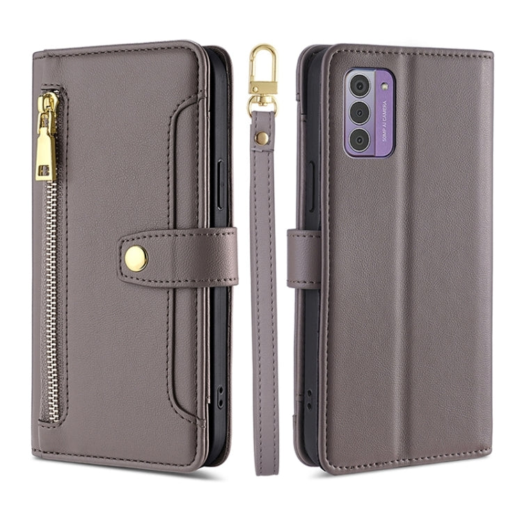 Custodia per telefono in pelle con portafoglio con cerniera a tracolla Lite Sheep Texture, For Nokia G11 Plus, For Nokia C02 TA-1522, For Nokia G42 5G, For Nokia C300 4G US Edition