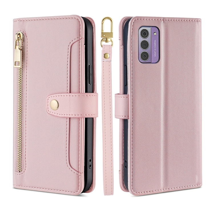 Custodia per telefono in pelle con portafoglio con cerniera a tracolla Lite Sheep Texture, For Nokia G11 Plus, For Nokia C02 TA-1522, For Nokia G42 5G, For Nokia C300 4G US Edition