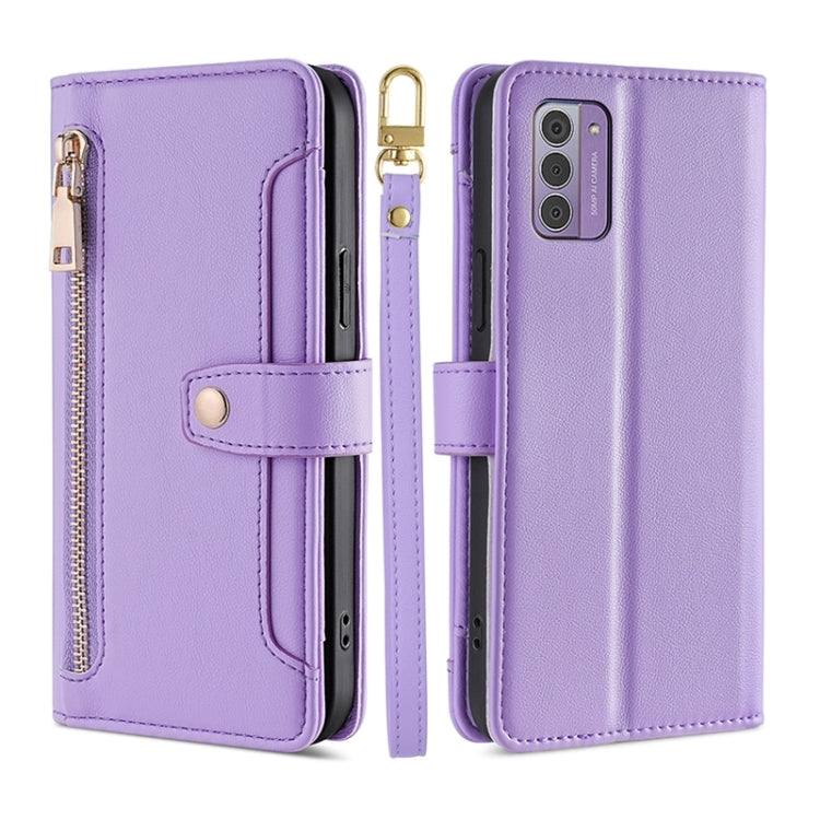 Custodia per telefono in pelle con portafoglio con cerniera a tracolla Lite Sheep Texture, For Nokia G11 Plus, For Nokia C02 TA-1522, For Nokia G42 5G, For Nokia C300 4G US Edition