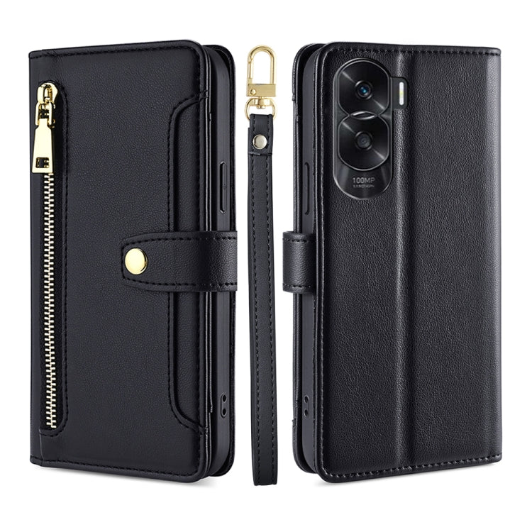 Custodia per telefono in pelle con portafoglio con cerniera a tracolla Lite Sheep Texture, For Honor Magic6 Pro 5G, For Honor Magic6 5G, For Honor X50i 5G / 9 Lite
