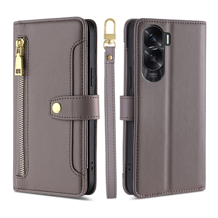 Custodia per telefono in pelle con portafoglio con cerniera a tracolla Lite Sheep Texture, For Honor Magic6 Pro 5G, For Honor Magic6 5G, For Honor X50i 5G / 9 Lite