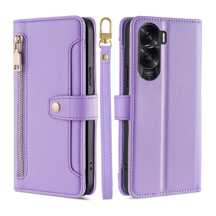 Custodia per telefono in pelle con portafoglio con cerniera a tracolla Lite Sheep Texture, For Honor Magic6 Pro 5G, For Honor Magic6 5G, For Honor X50i 5G / 9 Lite