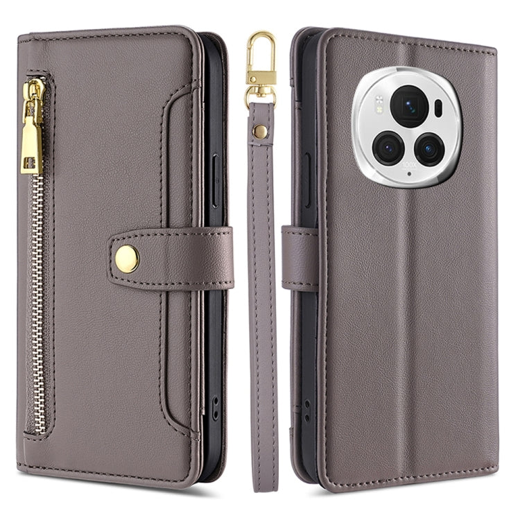 Custodia per telefono in pelle con portafoglio con cerniera a tracolla Lite Sheep Texture, For Honor Magic6 Pro 5G, For Honor Magic6 5G, For Honor X50i 5G / 9 Lite