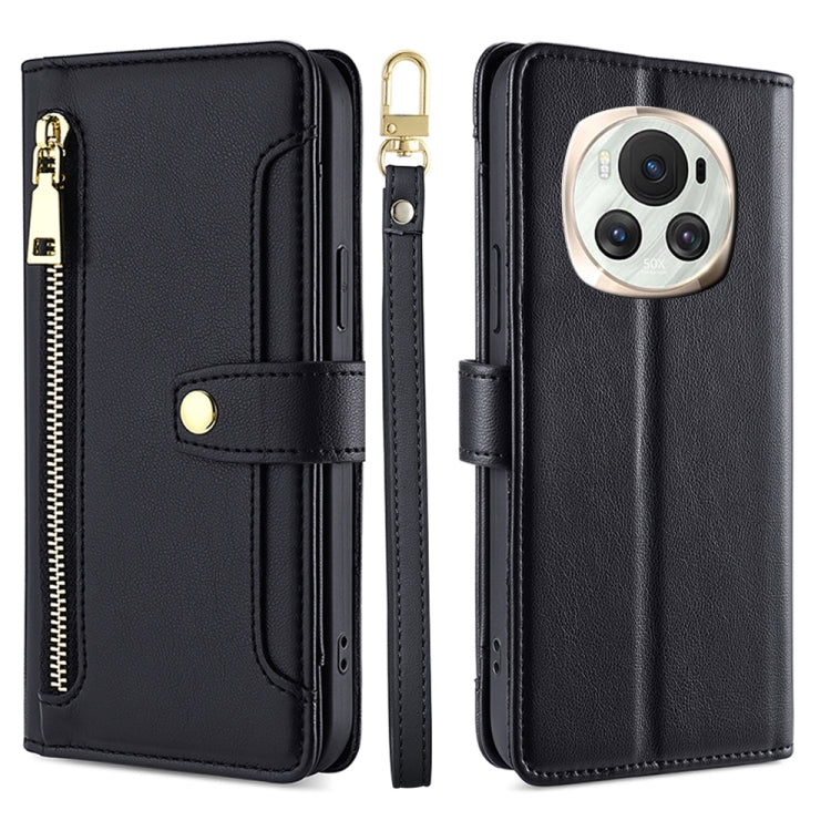 Custodia per telefono in pelle con portafoglio con cerniera a tracolla Lite Sheep Texture, For Honor Magic6 Pro 5G, For Honor Magic6 5G, For Honor X50i 5G / 9 Lite