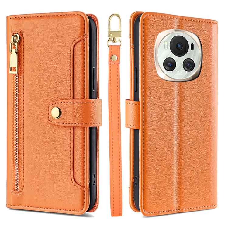 Custodia per telefono in pelle con portafoglio con cerniera a tracolla Lite Sheep Texture, For Honor Magic6 Pro 5G, For Honor Magic6 5G, For Honor X50i 5G / 9 Lite