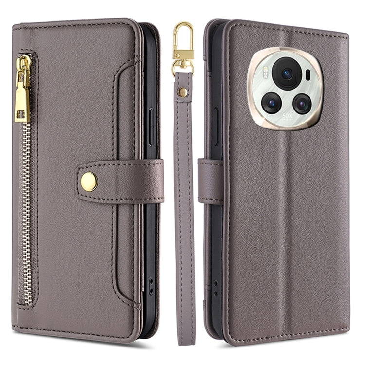 Custodia per telefono in pelle con portafoglio con cerniera a tracolla Lite Sheep Texture, For Honor Magic6 Pro 5G, For Honor Magic6 5G, For Honor X50i 5G / 9 Lite