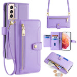 Custodia portafoglio in pelle con cerniera per Samsung Galaxy S21