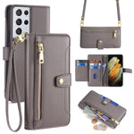 Custodia portafoglio in pelle con cerniera per Samsung Galaxy S21