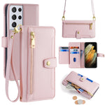 Custodia portafoglio in pelle con cerniera per Samsung Galaxy S21