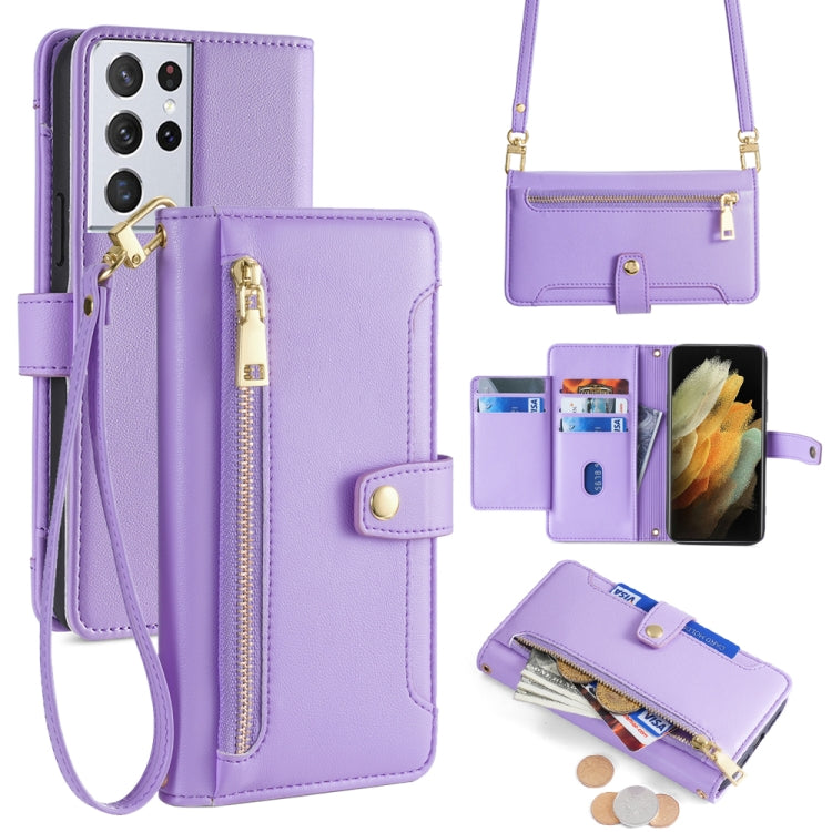 Custodia portafoglio in pelle con cerniera per Samsung Galaxy S21