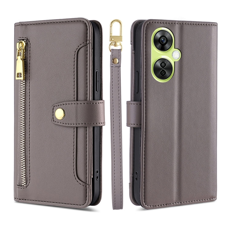 Custodia per telefono in pelle con portafoglio con cerniera a tracolla Lite Sheep Texture, For OnePlus Nord CE3 5G, For OnePlus Nord CE 3 Lite 5G