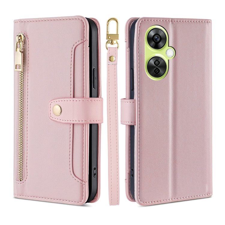 Custodia per telefono in pelle con portafoglio con cerniera a tracolla Lite Sheep Texture, For OnePlus Nord CE3 5G, For OnePlus Nord CE 3 Lite 5G