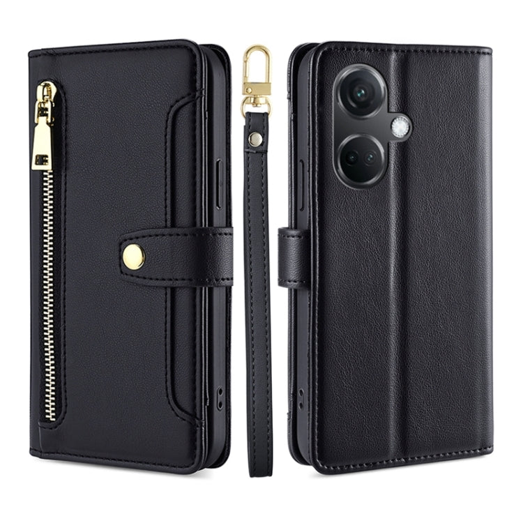 Custodia per telefono in pelle con portafoglio con cerniera a tracolla Lite Sheep Texture, For OnePlus Nord CE3 5G, For OnePlus Nord CE 3 Lite 5G