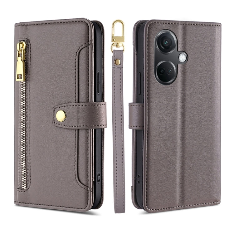Custodia per telefono in pelle con portafoglio con cerniera a tracolla Lite Sheep Texture, For OnePlus Nord CE3 5G, For OnePlus Nord CE 3 Lite 5G