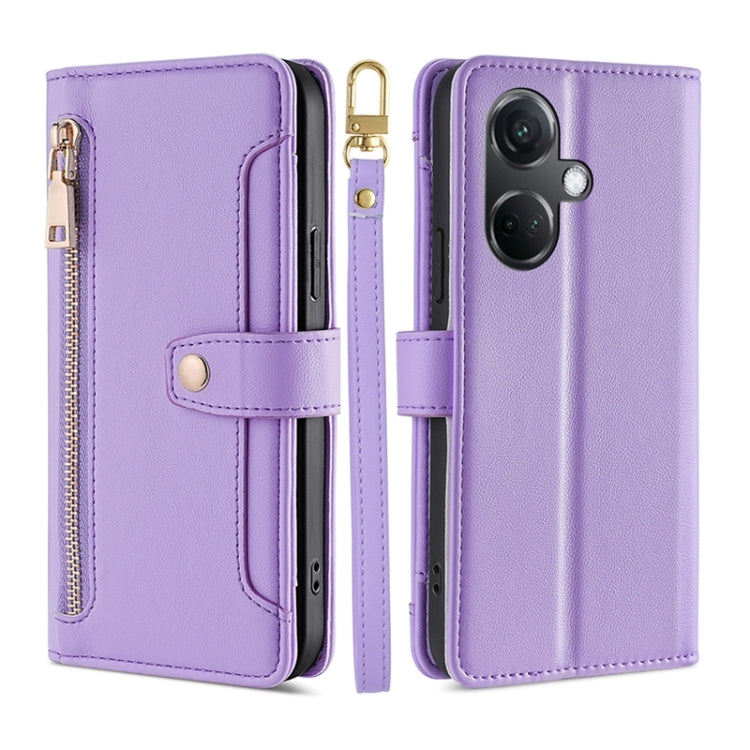 Custodia per telefono in pelle con portafoglio con cerniera a tracolla Lite Sheep Texture, For OnePlus Nord CE3 5G, For OnePlus Nord CE 3 Lite 5G